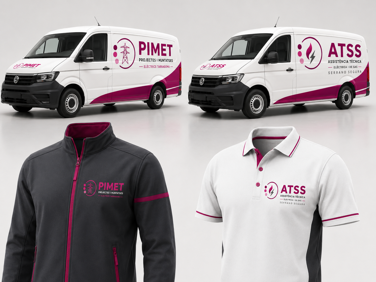 Mockup correcte de vehicles i roba laboral PIMET i ATSS amb els logos de la Versió 2